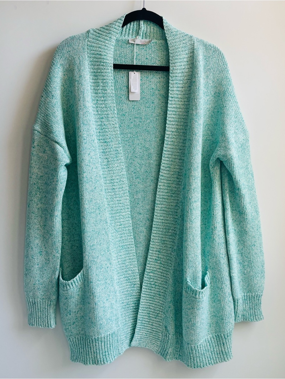 Raffi Cotton Open Cardigan Duster Sweater Turquoise Green Size Medium